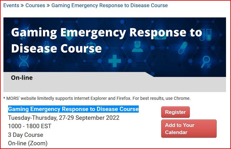 Gaming Emergency Response to Disease Course